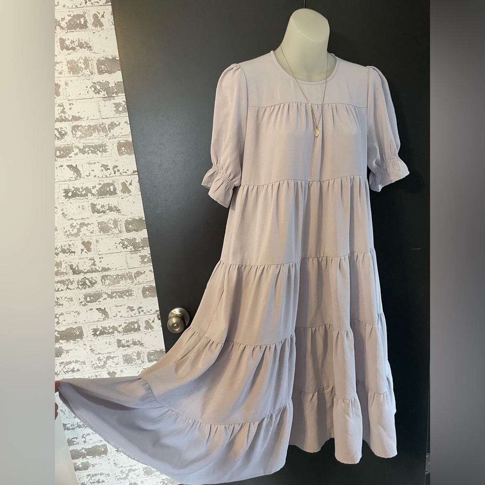Love Olive Co XS Grey Tiered Babydoll Dress ModestPuff sleeve - Picture 1 of 8